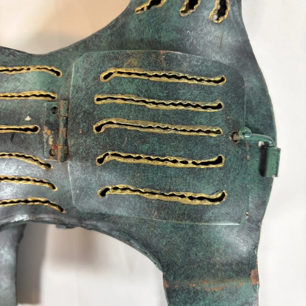 Rustic Verdigris Metal Reindeer Candle Holder Figurine Gold Antler Folk Art 13
